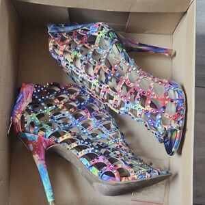 Rhinestone Peep Toe Cage Heel 7.5
